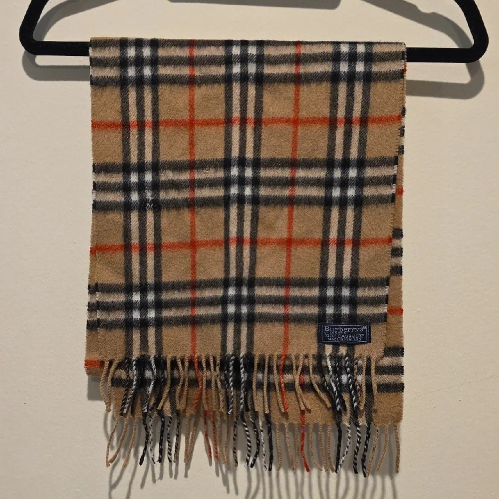 Burberry Tan and Black Plaid Scarf Lambswool Vintage